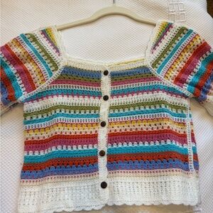 Colorful Crochet Button-Up Cardigan